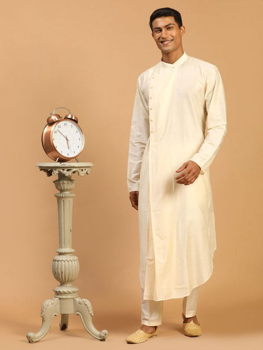 Shrestha By Vastramay Men's Cream Viscose Blend Kurta Pyjama Set