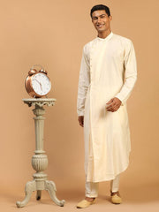 Shrestha By Vastramay Men's Cream Viscose Blend Kurta Pyjama Set