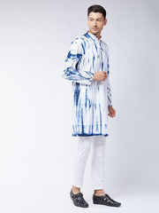 Vastramay Men's Blue And White Pure Cotton Kurta Pyjama Set