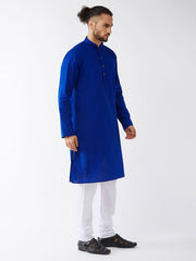 Vastramay Men's Blue And White Cotton Linen Kurta Pyjama Set