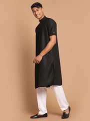 VM by Vastramay Men's Black And White Cotton Blend Kurta Pyjama Set