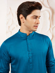 VASTRAMAY Men's Blue Cotton Blend Kurta Pyjama Set