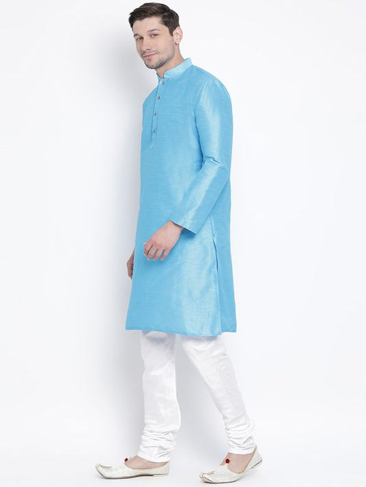 VM by Vastramay Men's Light Blue Silk Blend Kurta Pyjama Set