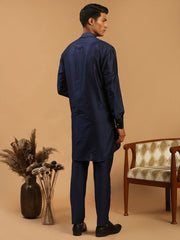 Vastramay Men's Navy Blue Viscose Kurta Pyjama Set