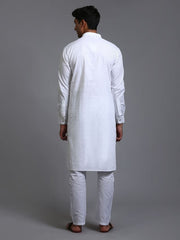 VM Men's White Cotton Linen Kurta Pyjama Set