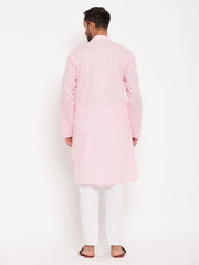 VM Men's Pink And White Cotton Kurta Pyjama Set