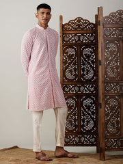 Vastramay Men's Pink Georgette Kurta & Pyjama