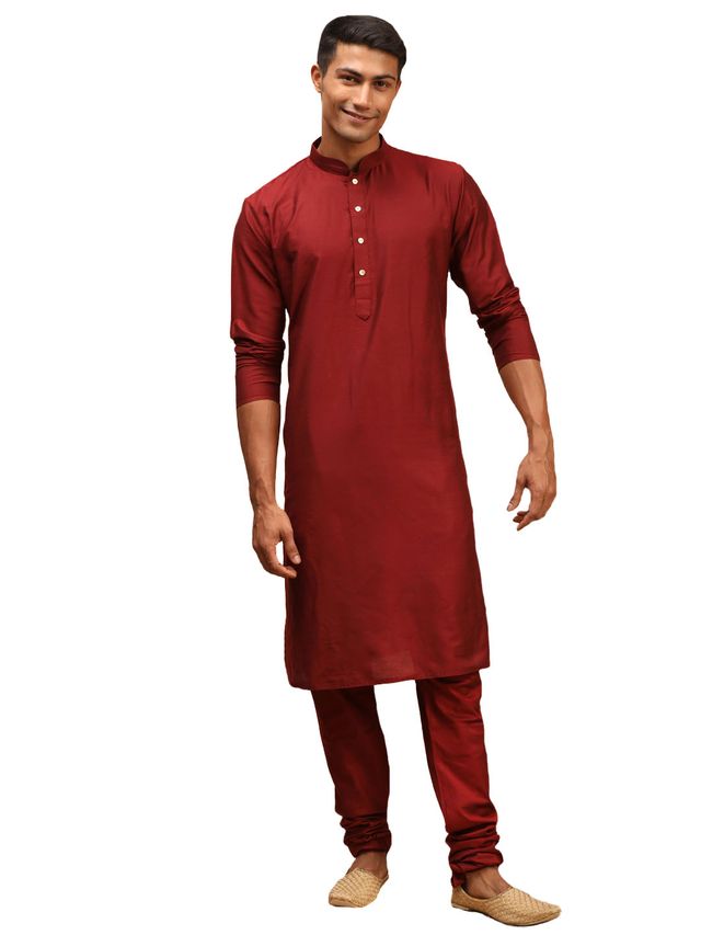 Shrestha By Vastramay Men's Maroon Viscose Kurta Pyjama Set