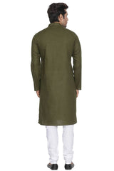 Vastramay Men's Green Cotton Linen Blend Kurta Pyjama Set