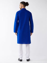 Vastramay Men's Blue And White Cotton Linen Kurta Pyjama Set