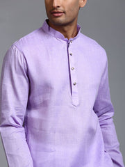 VM Men's Purple And White Cotton Kurta Pyjama Set