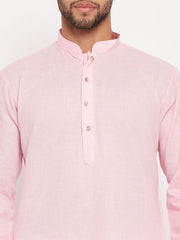 VM Men's Pink And White Cotton Kurta Pyjama Set