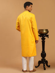 Vastramay Men's Yellow Cotton Blend Kurta & Pyjama Set