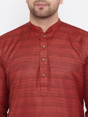 VM by Vastramay Men's Maroon And Gold Silk Blend Kurta Pyjama Set