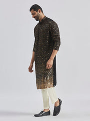 VASTRAMAY Men's Black And Cream Georgette Kurta Pyjama Set