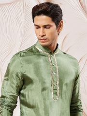 VASTRAMAY Men's Green Tissue Silk Kurta Pyjama Set