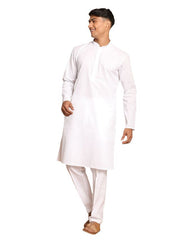 VM Men's White Cotton Blend Kurta Pyjama Set