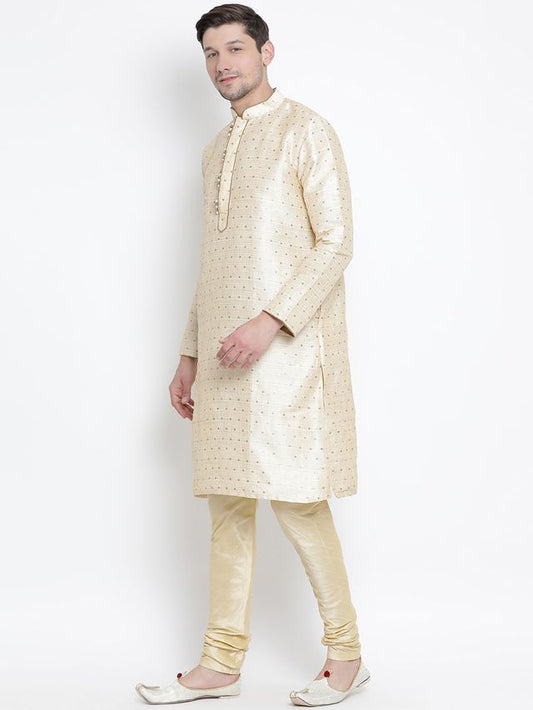 VM by Vastramay Men's Gold Silk Blend Kurta Pyjama Set