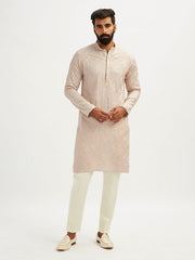 VASTRAMAY Men's Peach Georgette Kurta Pyjama Set