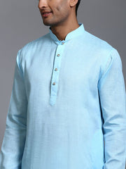 VM Men's Aqua And White Cotton Kurta Pyjama Set