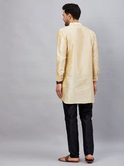 VM Men's Gold And Black Cotton Blend Kurta Pyjama Set