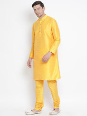 VM by Vastramay Men's Yellow Silk Blend Kurta Pyjama Set