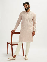 VASTRAMAY Men's Peach Georgette Kurta Pyjama Set