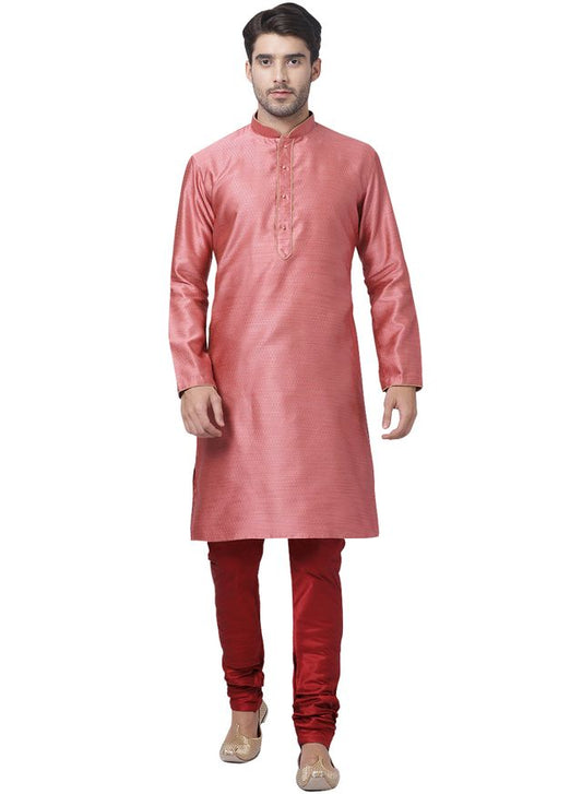 Vastramay Men's Pink Silk Blend Kurta Pyjama Set