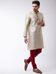 Vastramay Men's Beige Silk Blend Kurta Pyjama Set