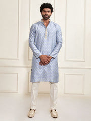 VASTRAMAY Men's Aqua Silk Blend Kurta Pyjama Set