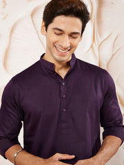 VASTRAMAY Men's Purple Cotton Blend Kurta Pyjama Set