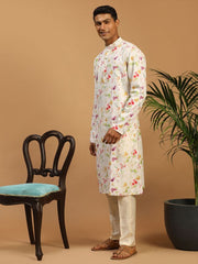 Vastramay Men's Cream Cotton Blend Kurta Pyjama Set