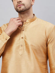 VM Men's Rose Gold And Black Cotton Blend Kurta Pyjama Set