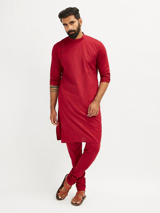 VASTRAMAY Men's Maroon Viscose Kurta Pyjama Set