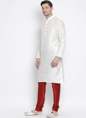 VM by Vastramay Men's White Silk Blend Kurta Pyjama Set