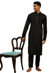 Shrestha By Vastramay Men's Black Viscose Kurta Pyjama Set