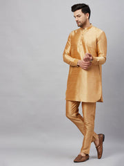 VM Men's Rose Gold And Rose Gold Cotton Blend Kurta Pyjama Set