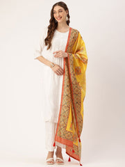 Sangam Prints Yellow Art Silk Printed Traditional Tassel Dupatta