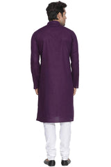 Vastramay Men's Purple Cotton Linen Blend Kurta Pyjama Set