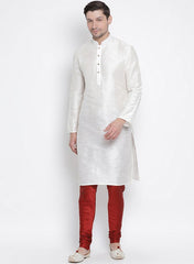 VM by Vastramay Men's White Silk Blend Kurta Pyjama Set