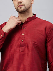 VM Men's Maroon And Maroon Cotton Blend Kurta Pyjama Set