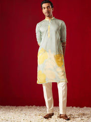 VASTRAMAY Men's Multi Color Base Yellow Cotton blend Kurta Pyjama Set