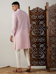 Vastramay Men's Pink Georgette Kurta & Pyjama