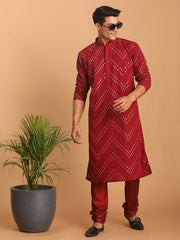 Shrestha By Vastramay Men's Maroon Georgette Kurta Pyjama Set