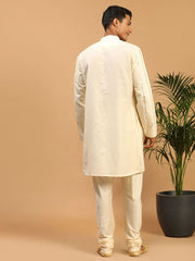 Shrestha By Vastramay Men's Cream Viscose Kurta Pyjama Set