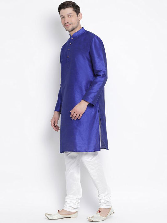 VM by Vastramay Men's Blue Silk Blend Kurta Pyjama Set