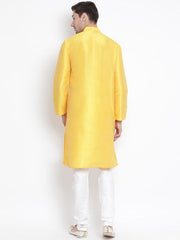 VM by Vastramay Men's Yellow Silk Blend Kurta Pyjama Set