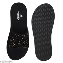 Shoetopia Embellished Black Flatforms For Women & Girls