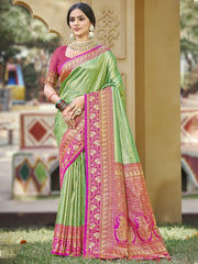 Sangam Prints Banarasi Silk Woven Work Festival Tassle Saree