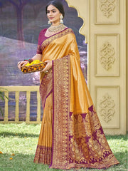 Sangam Prints Banarasi Silk Woven Work Festival Tassle Saree